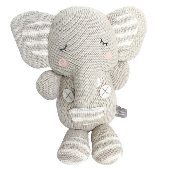Living Textiles Grey Theodore Elephant Knit Plush Stuffed Animal Baby Toy - Picture 1 of 11